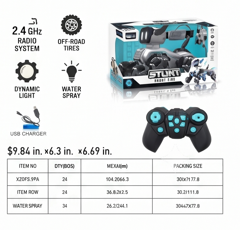 Stunt Freon Dog RC Robot - Action shot with dual controllers