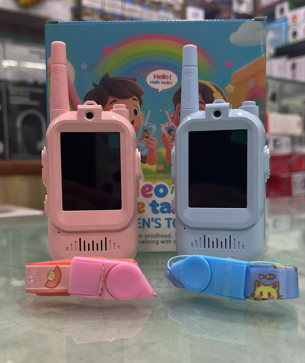 Kids walkie talkie pink and blue pair front view